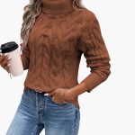Women's Sweater with Turtleneck and Cable Knit Pattern - Image 6