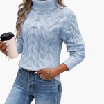 Women's Sweater with Turtleneck and Cable Knit Pattern - Image 5