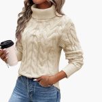 Women's Sweater with Turtleneck and Cable Knit Pattern - Image 4