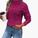 Women's Sweater with Turtleneck and Cable Knit Pattern - Image 7