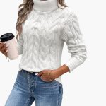 Women's Sweater with Turtleneck and Cable Knit Pattern - Image 8