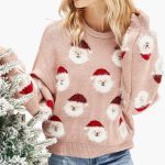 Women's pullover with round neckline and festive pattern - Image 4