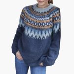 Women's Sweater with Round Neckline and Patterned Yoke - Image 2
