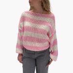 Women's Sweater with Round Neck, Long Sleeves, and Stripe Texture - Image 2
