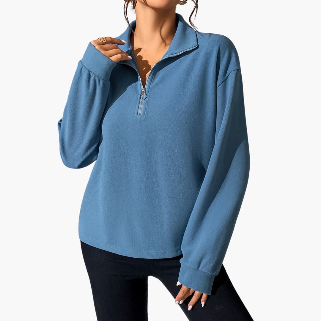 DamenpullovermitStehkragenundhalbemReissverschluss_1.jpg Women's Sweater with Stand-Up Collar and Half Zipper - Image 1