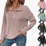 Women's Sweater with Striped Pattern and Half Zipper - Image 10