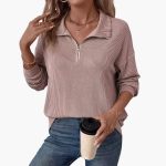 Women's Sweater with Striped Pattern and Half Zipper - Image 6