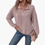 Women's Sweater with Striped Pattern and Half Zipper - Image 7