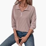 Women's Sweater with Striped Pattern and Half Zipper - Image 8
