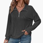 Women's Sweater with Striped Pattern and Half Zipper - Image 2