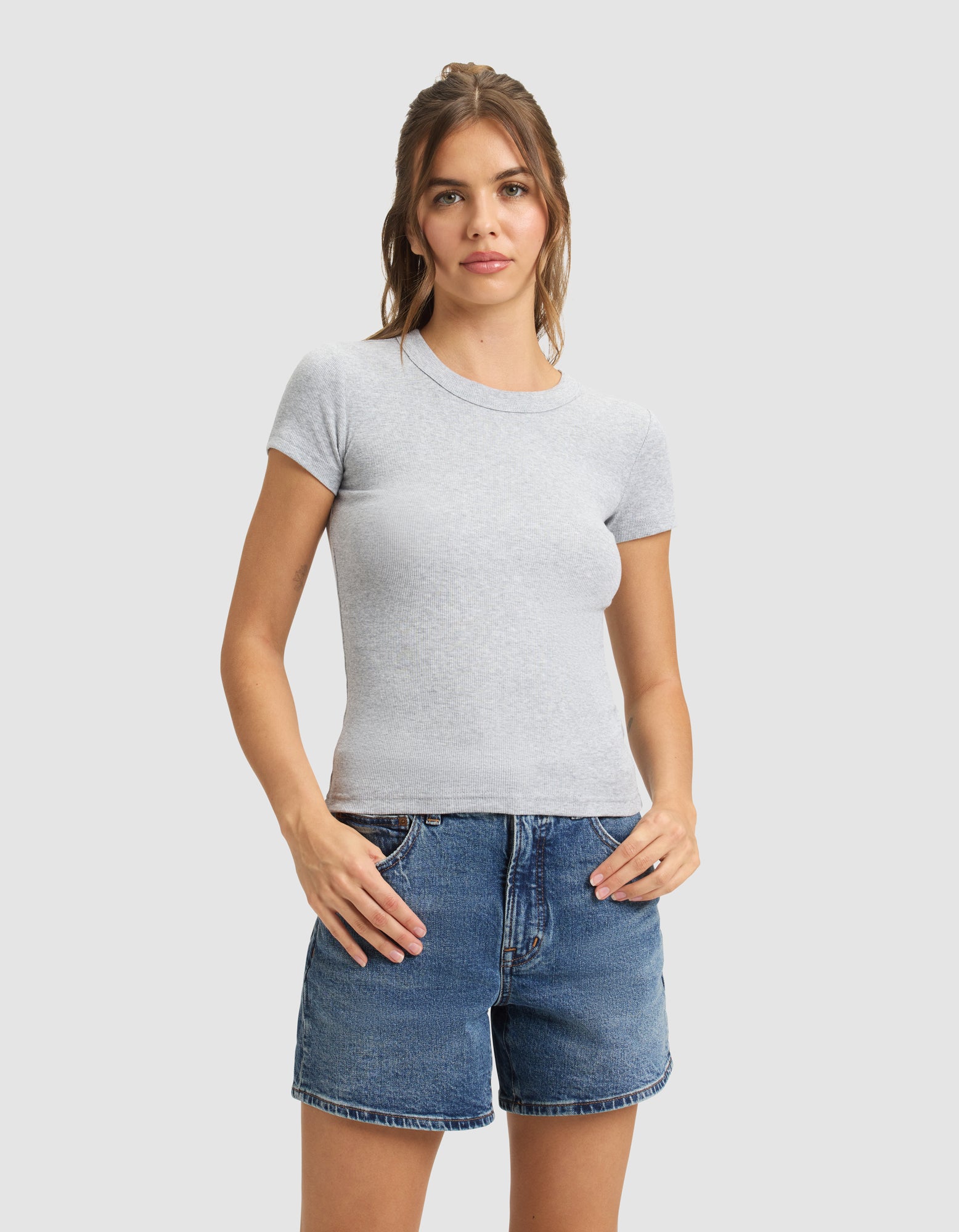 Fine_Ribbed_Tee_Heather_Grey_1.jpg Women's Fine Ribbed Tee - Image 1