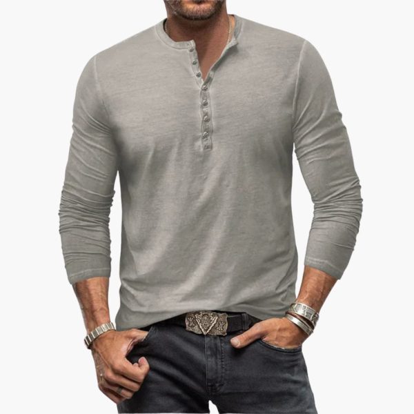 Henley Shirt for Men with Button Placket and Long Sleeves