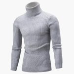 Men's Turtleneck Sweater with Ribbed Surface and Long Sleeves - Image 2