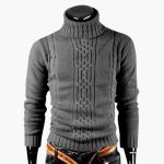 Men's Turtleneck Sweater with Ribbed Surface and Long Sleeves