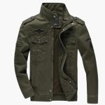 Men's Bomber Jacket with Front Zipper and Ribbed Cuff