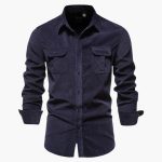 Men's Corduroy Shirt with Button Closure and Chest Pockets - Image 2