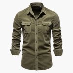 Men's Corduroy Shirt with Button Closure and Chest Pockets - Image 3