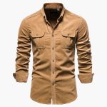 Men's Corduroy Shirt with Button Closure and Chest Pockets