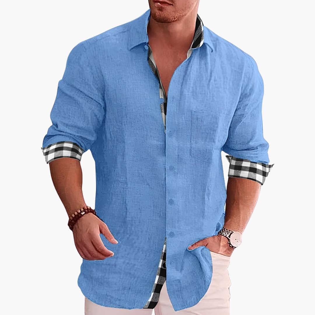 HerrenHemdmitKnopfleisteundKaroKontrast_7.jpg Men's Shirt with Button Placket and Check Contrast - Image 1