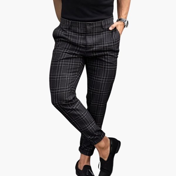 Men's Checkered Trousers with Straight Leg
