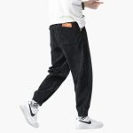 Men's Corduroy Jogging Pants with Drawstring and Cuffs