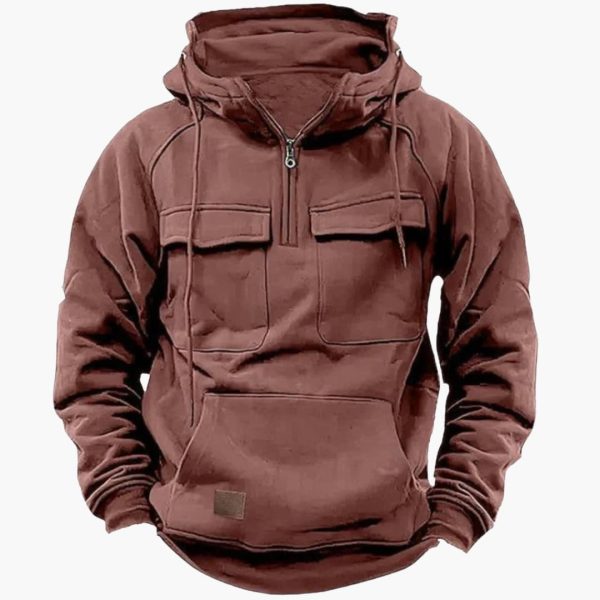 Men's Hoodie with Half Zip and Chest Pockets