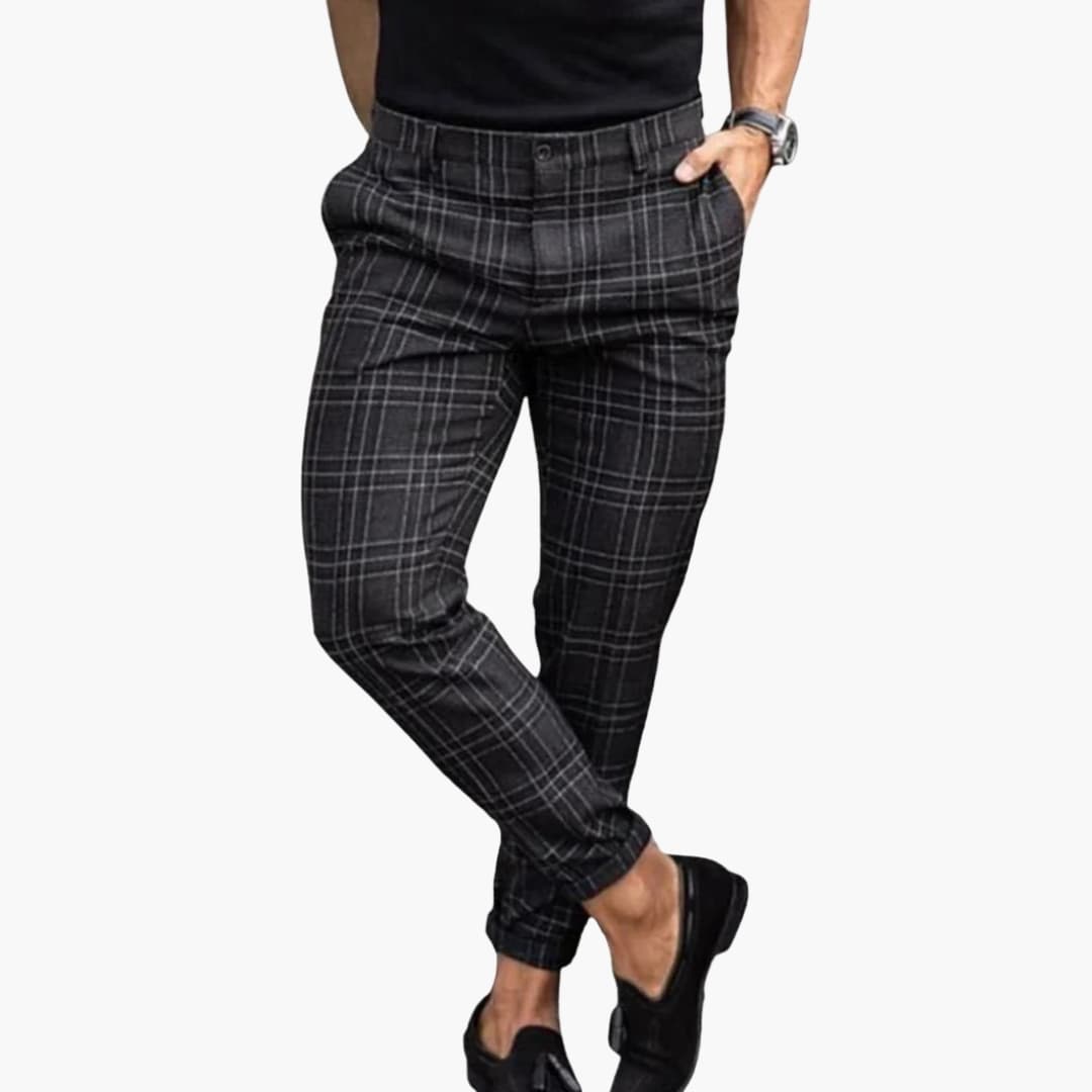 HerrenKarierteHosemitSeitentaschen_5.jpg Men's Checked Trousers with Side Pockets - Image 1