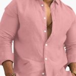 Men's Long Sleeve Shirt with Button Placket and Straight Hem - Image 2