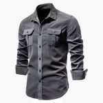Men's Long Sleeve Shirt with Button Closure and Chest Pockets - Image 2