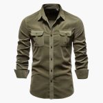 Men's Long Sleeve Shirt with Button Closure and Chest Pockets - Image 4
