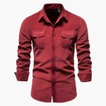 Men's Long Sleeve Shirt with Button Closure and Chest Pockets