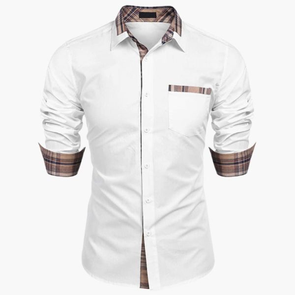 Men's Long Sleeve Shirt with Collar and Check Details