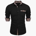 Men's Long Sleeve Shirt with Collar and Check Details - Image 2