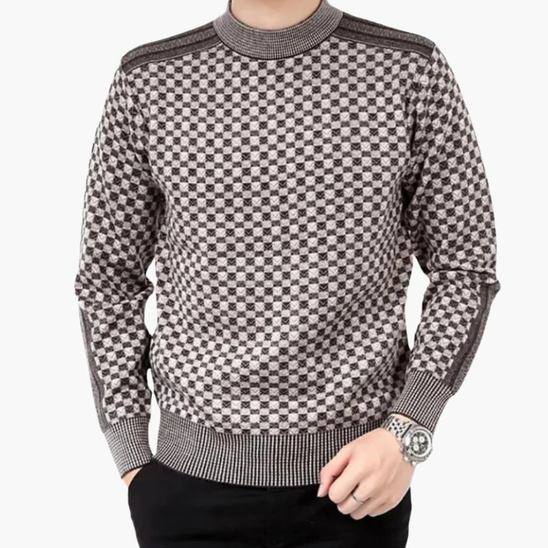 HerrenLangarmpullovermitRundhalsundKaromuster_1.jpg Men's Long Sleeve Sweater with Round Neck and Check Pattern - Image 1