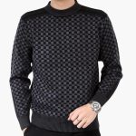 Men's Long Sleeve Sweater with Round Neck and Check Pattern - Image 3