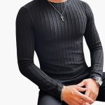 Men's Long Sleeve Shirt with Round Neck and Ribbed Structure