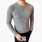 Men's Long Sleeve Shirt with Round Neck and Ribbed Structure - Image 3