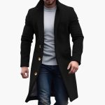 Men's Long Coat with Lapel and Buttons - Image 2