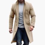 Men's Long Coat with Button Placket and Pockets - Image 2
