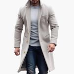 Men's Long Coat with Lapel and Buttons - Image 3
