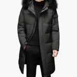 Men's Parka Jacket with Zipper and Faux Fur Hood - Image 2