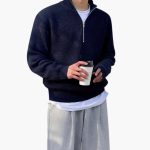 Men's Pullover with Half Zip and Ribbed Knit - Image 3