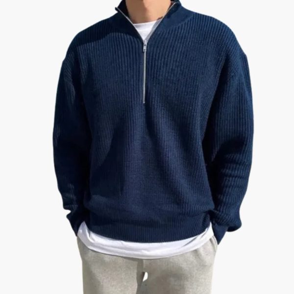 Men's Pullover with Half Zip and Ribbed Knit
