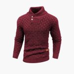 Men's Sweater with Button Placket and Knit Pattern - Image 6
