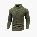 Men's Sweater with Button Placket and Knit Pattern - Image 2