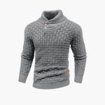 Men's Sweater with Button Placket and Knit Pattern - Image 3