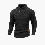 Men's Sweater with Button Placket and Knit Pattern