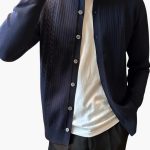 Men's Sweater with Lapel Collar and Button Closure