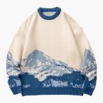 Men's Sweater with Round Neck and Mountain Pattern