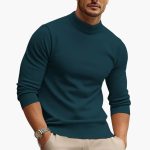 Men's Sweater with Round Neck and Ribbed Cuff